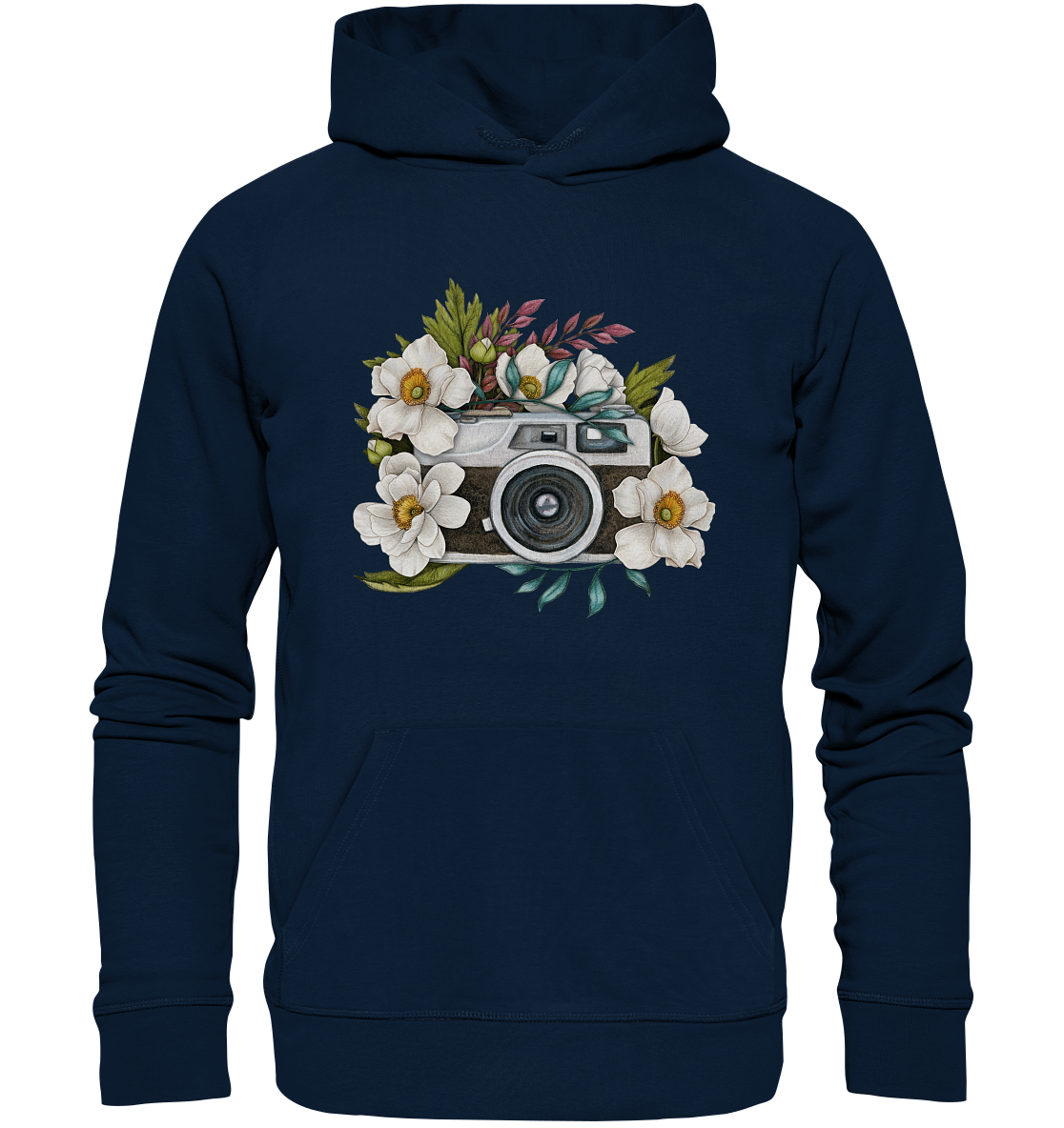 Watercolor Camera Flower Black - Organic Hoodie