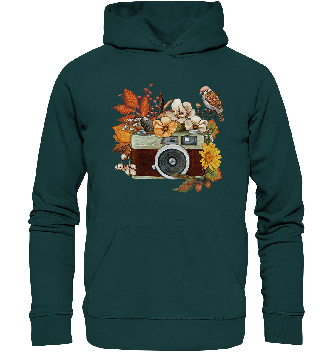 Watercolor Camera Flower Red - Organic Hoodie