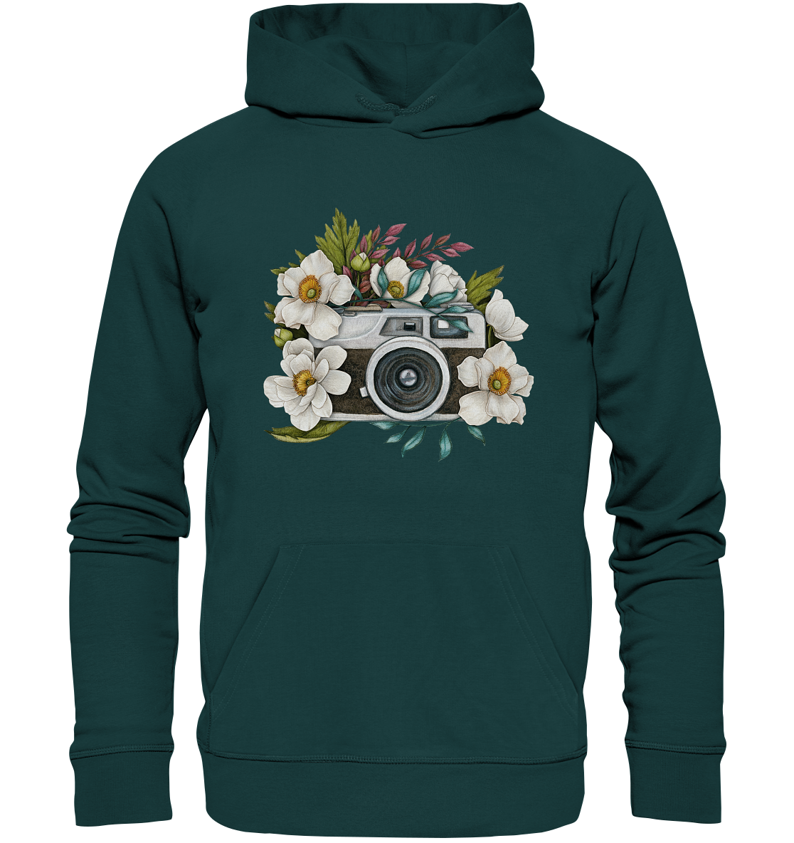 Watercolor Camera Flower Black - Organic Hoodie