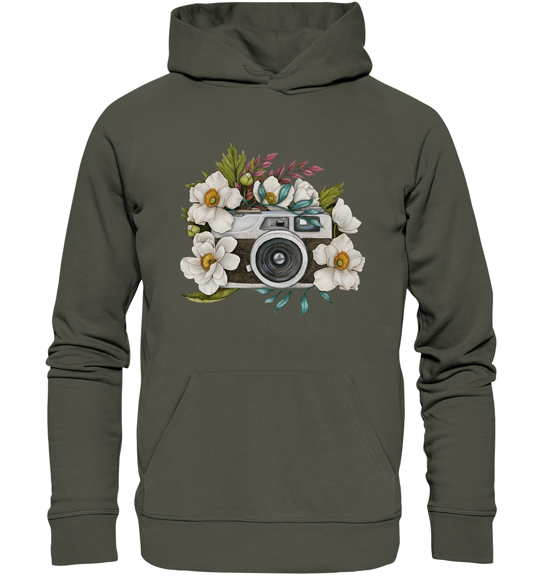 Watercolor Camera Flower Black - Organic Hoodie