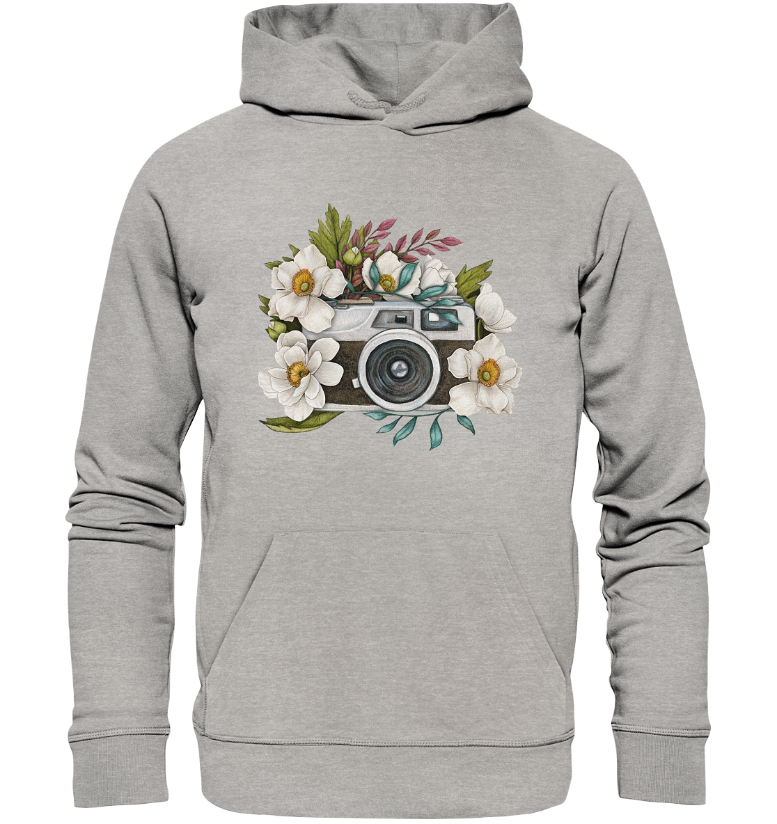 Watercolor Camera Flower Black - Organic Hoodie