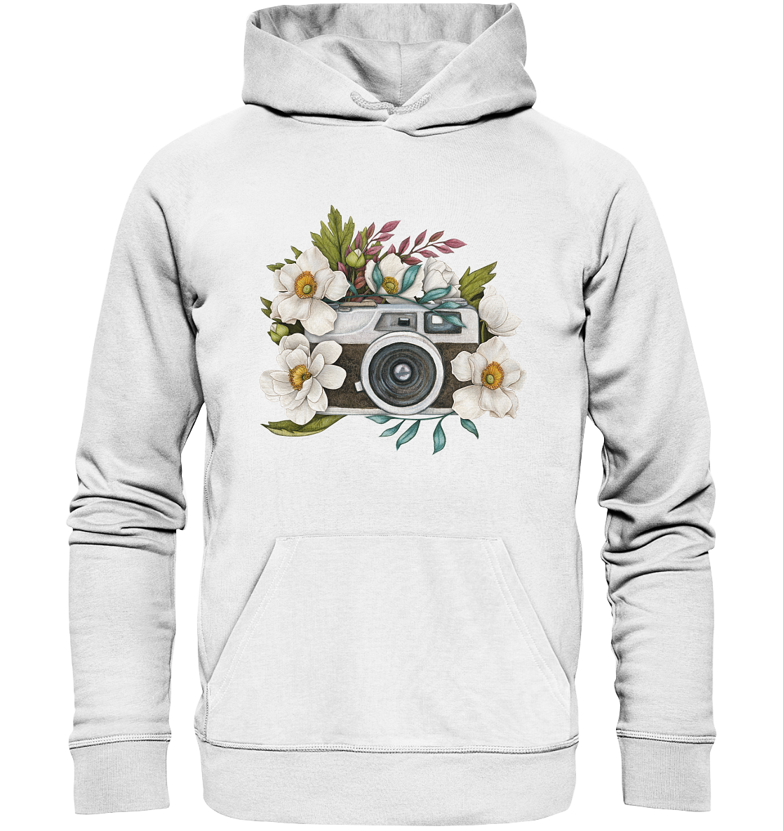 Watercolor Camera Flower Black - Organic Hoodie