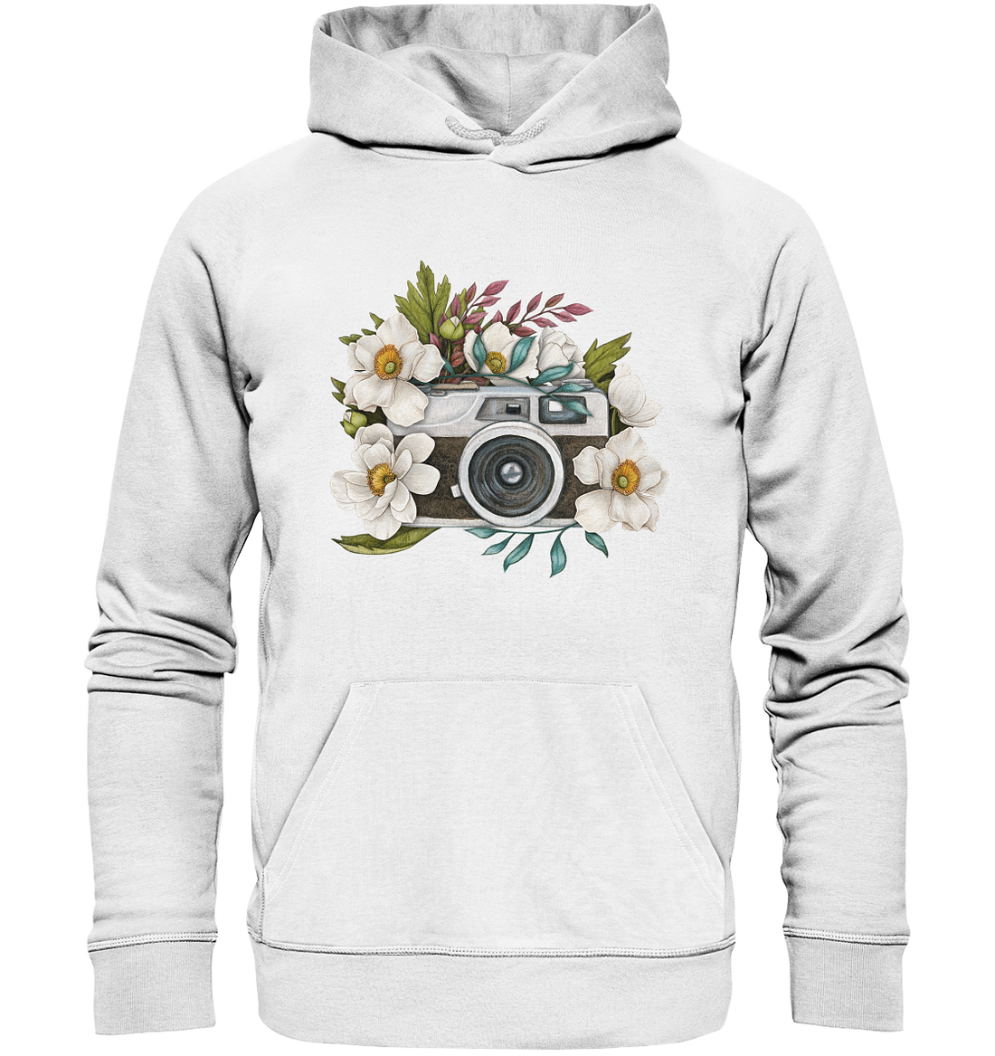 Watercolor Camera Flower Black - Organic Hoodie