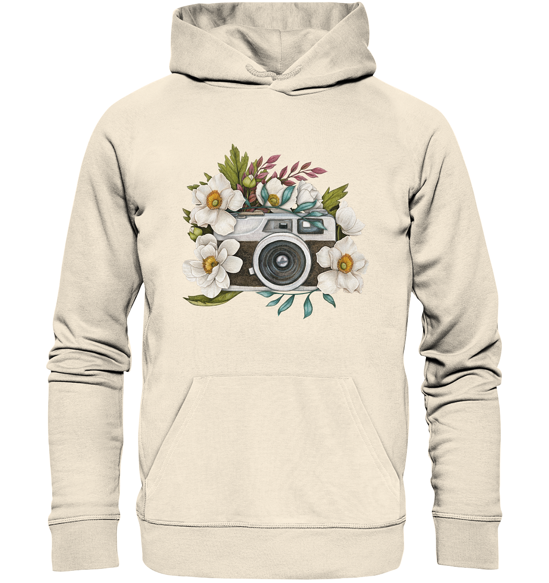 Watercolor Camera Flower Black - Organic Hoodie