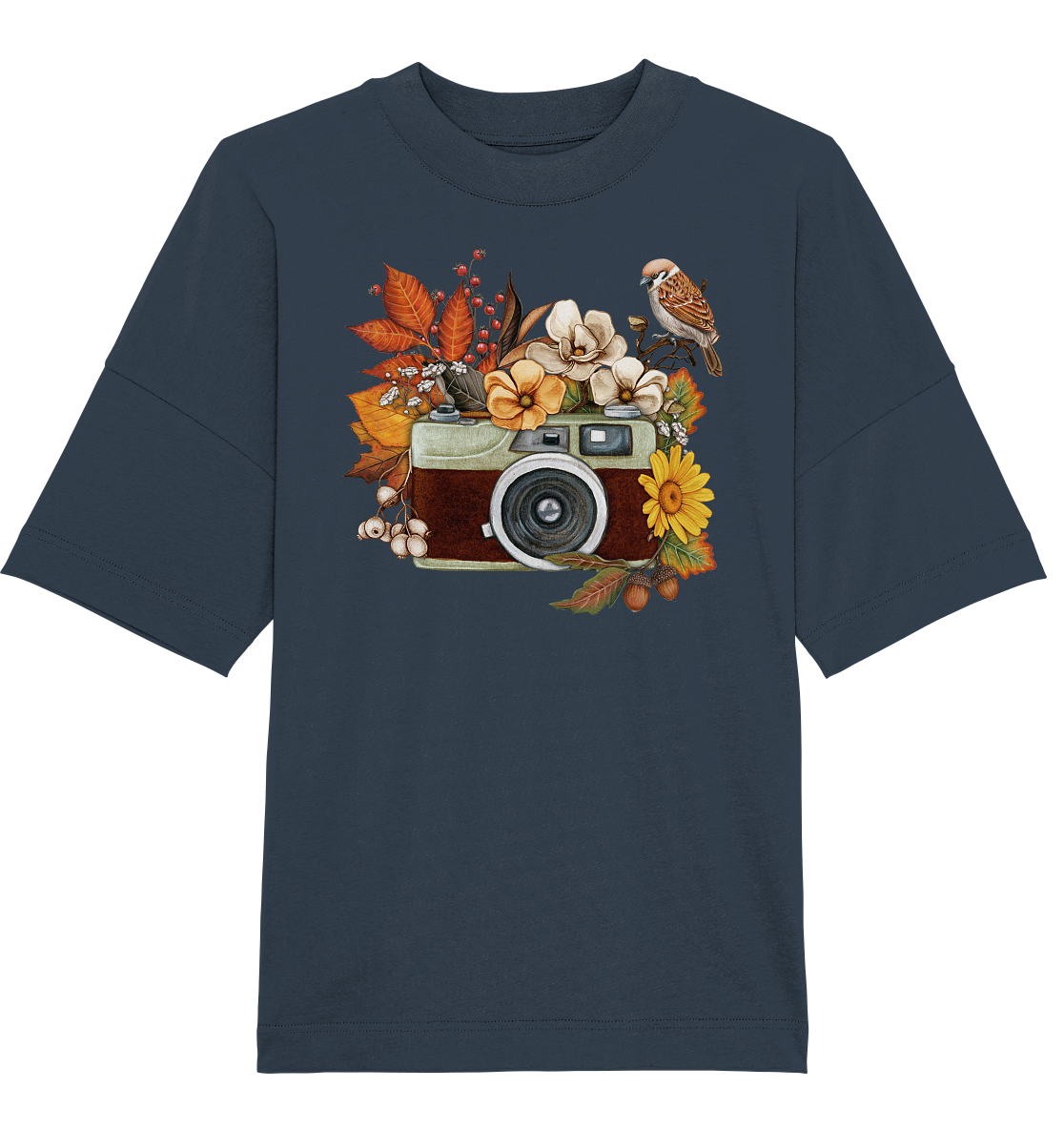 Watercolor Camera Flower Red - Oversized Unisex T-Shirt