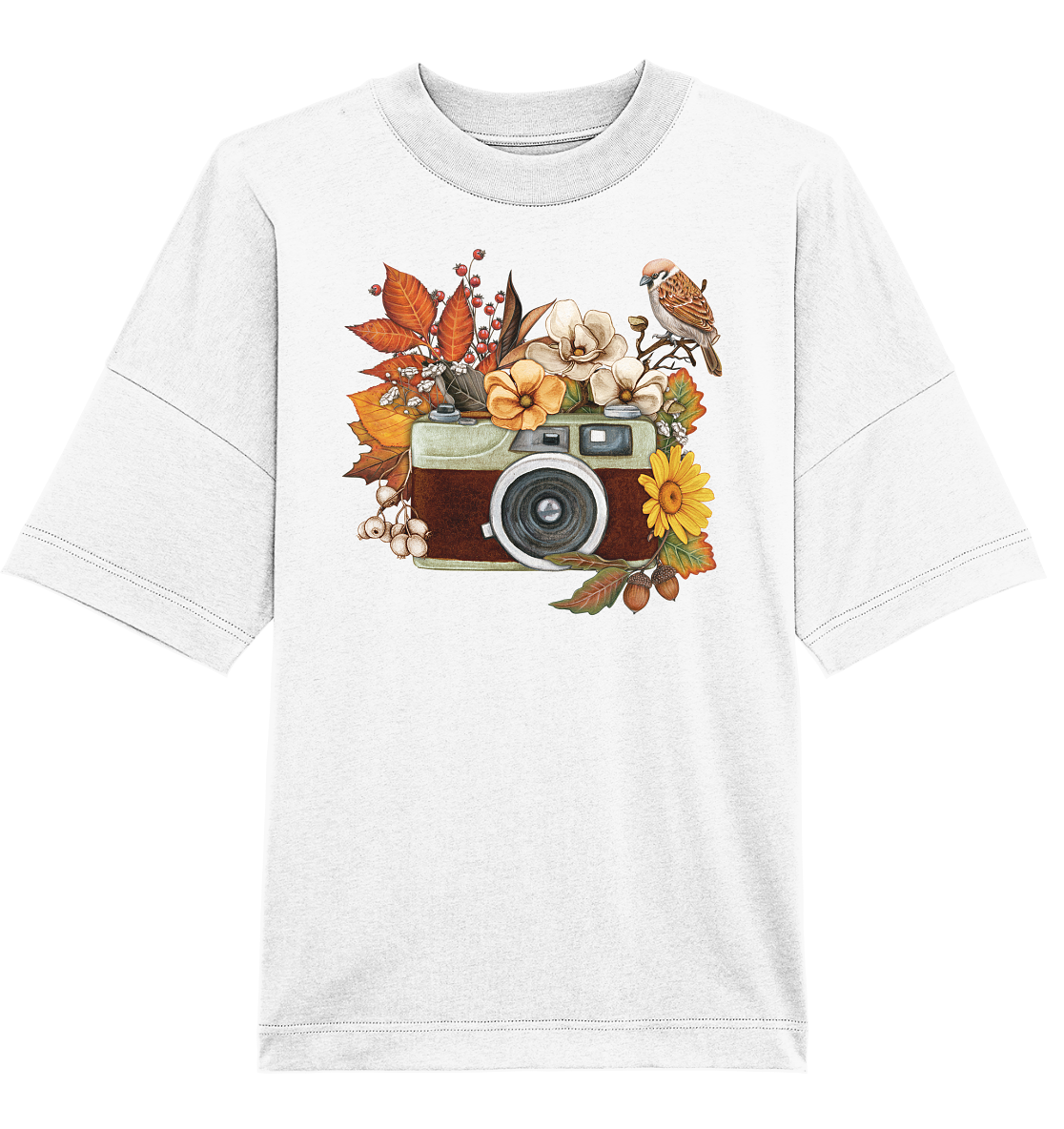 Watercolor Camera Flower Red - Oversized Unisex T-Shirt