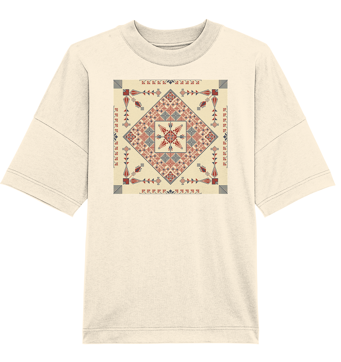 Natural and Red Pattern - Oversized Unisex T-Shirt