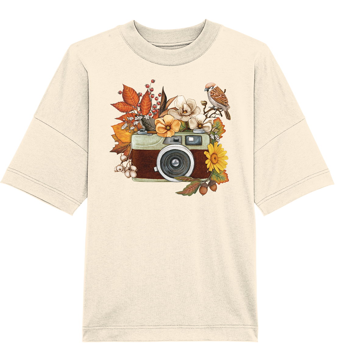 Watercolor Camera Flower Red - Oversized Unisex T-Shirt