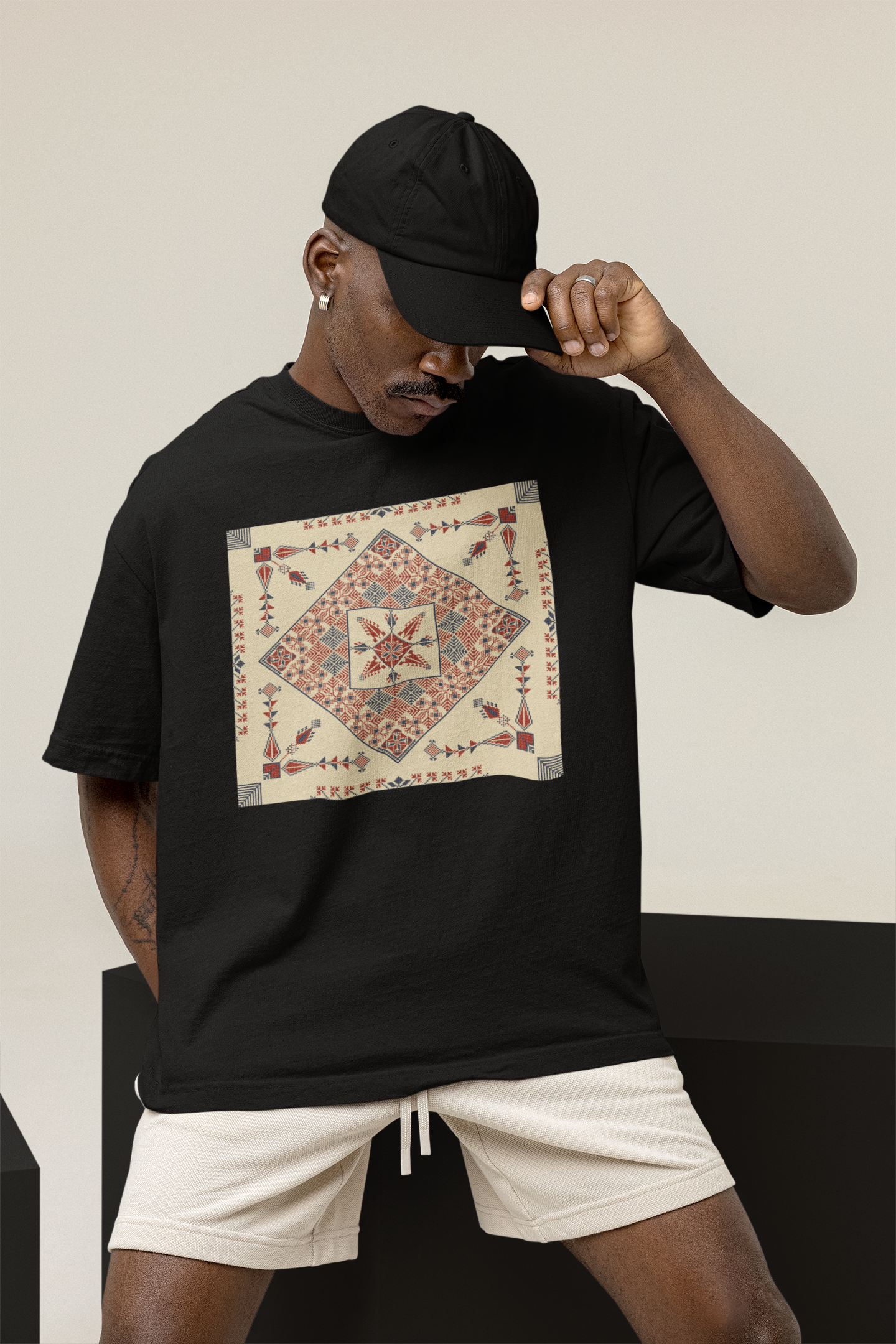 Natural and Red Pattern - Oversized Unisex T-Shirt