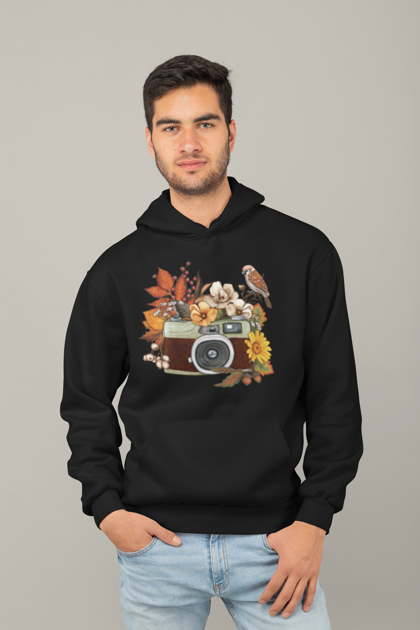 Watercolor Camera Flower Red - Organic Hoodie