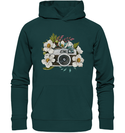 Watercolor Camera Flower Black - Organic Hoodie