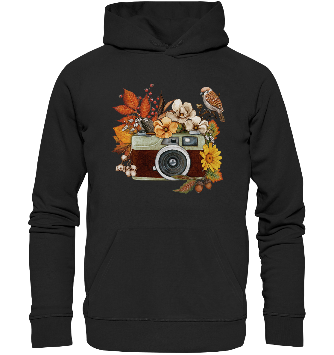 Watercolor Camera Flower Red - Organic Hoodie