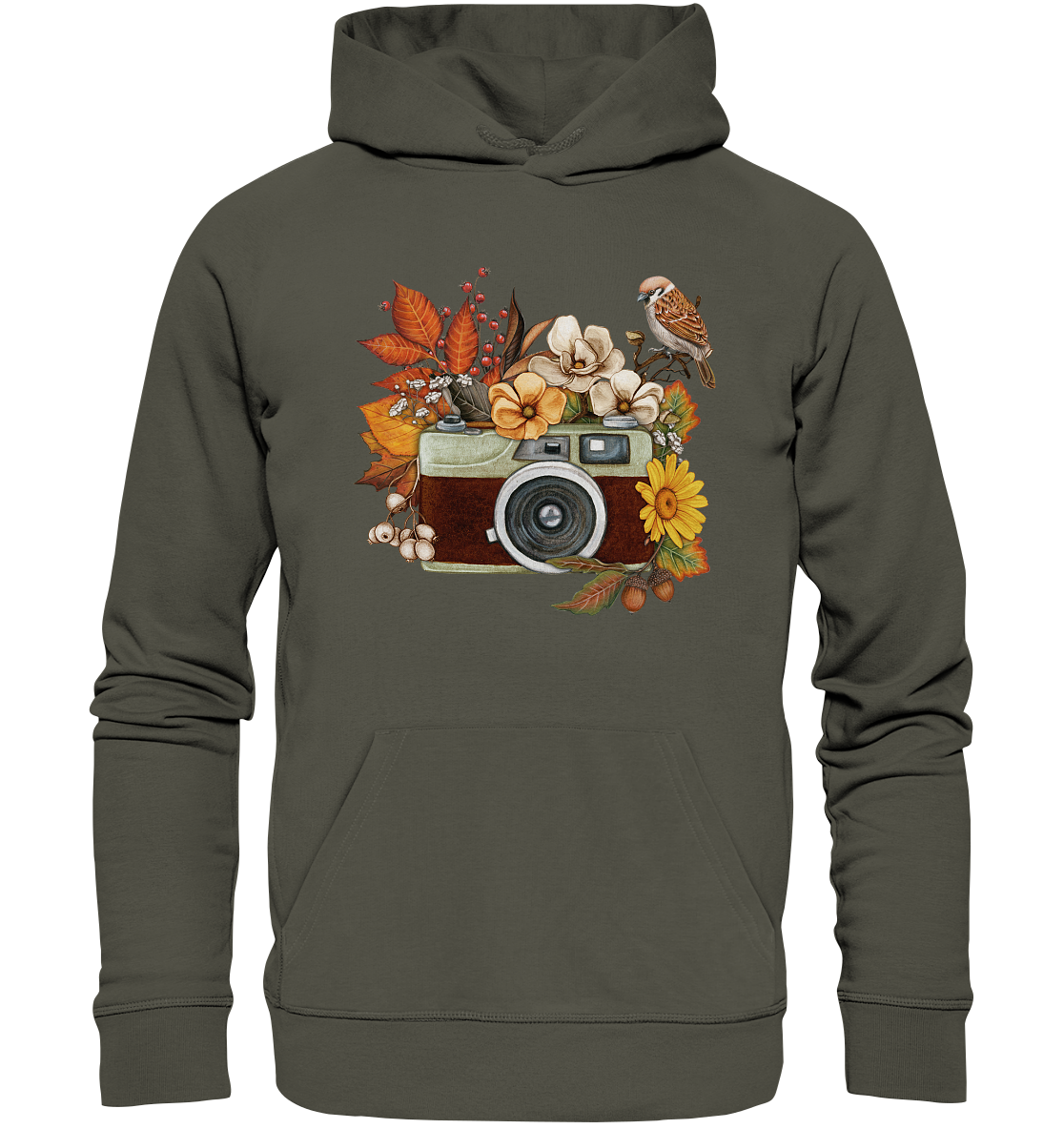 Watercolor Camera Flower Red - Organic Hoodie
