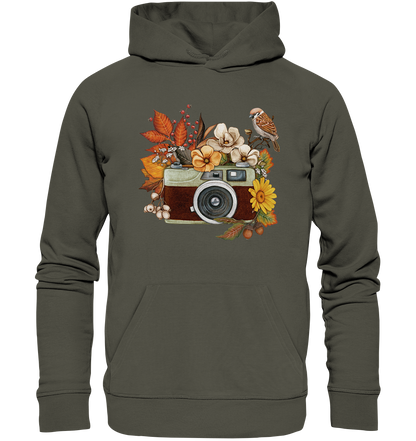 Watercolor Camera Flower Red - Organic Hoodie