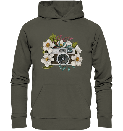 Watercolor Camera Flower Black - Organic Hoodie