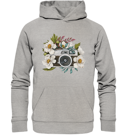 Watercolor Camera Flower Black - Organic Hoodie