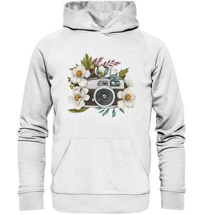 Watercolor Camera Flower Black - Organic Hoodie