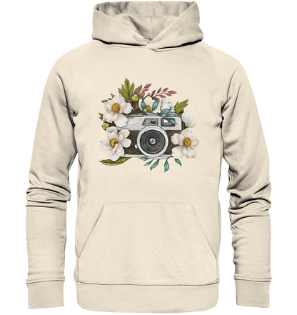 Watercolor Camera Flower Black - Organic Hoodie