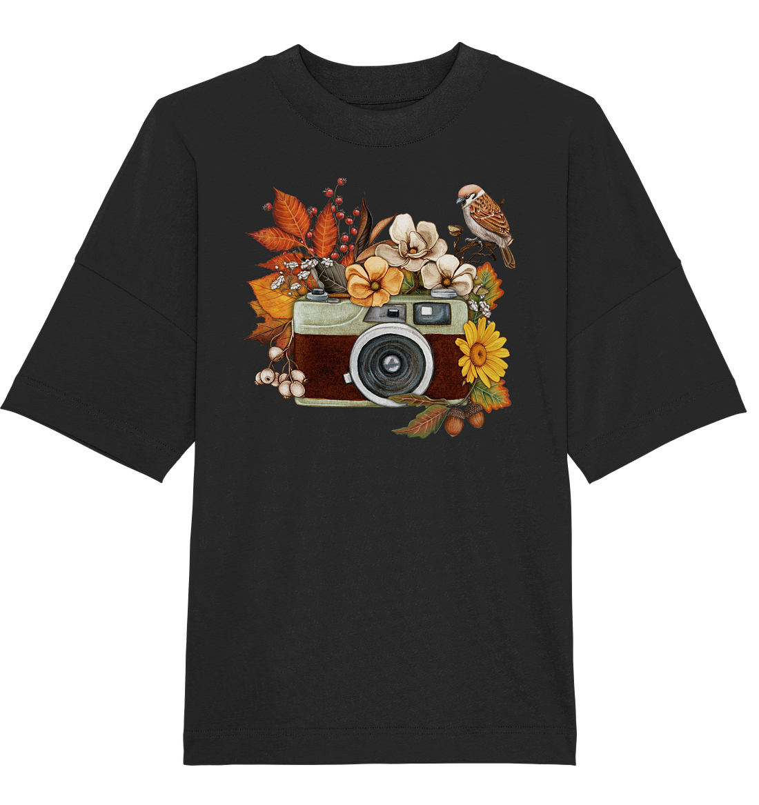 Watercolor Camera Flower Red - Oversized Unisex T-Shirt