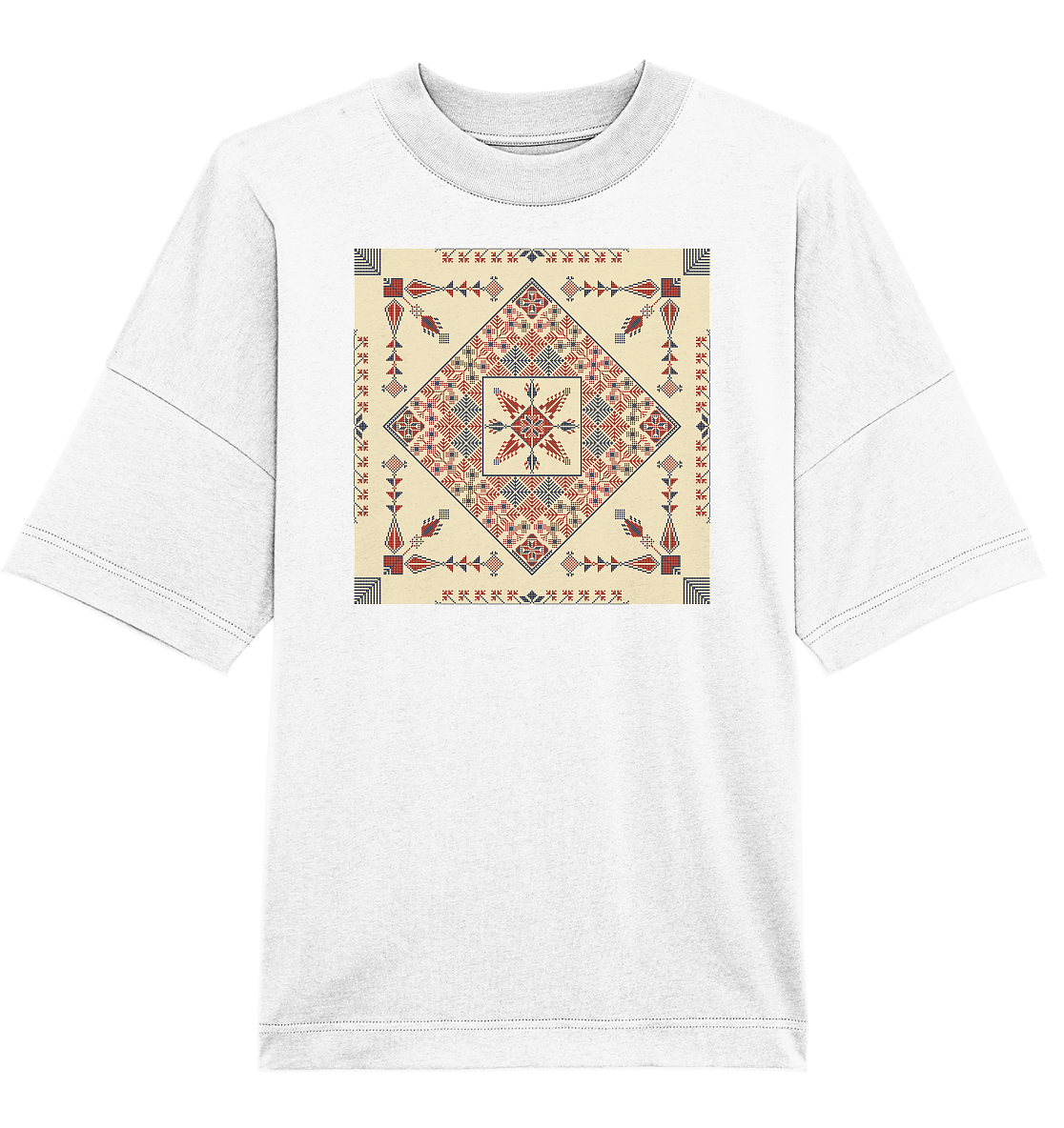 Natural and Red Pattern - Oversized Unisex T-Shirt