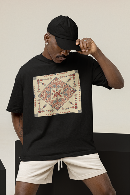 Natural and Red Pattern - Oversized Unisex T-Shirt